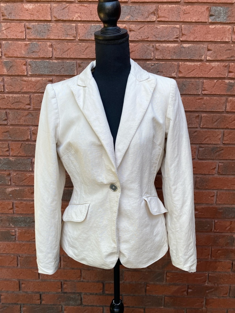 Ellen Tracy Cream Linen Blend Single-Button Blazer 8